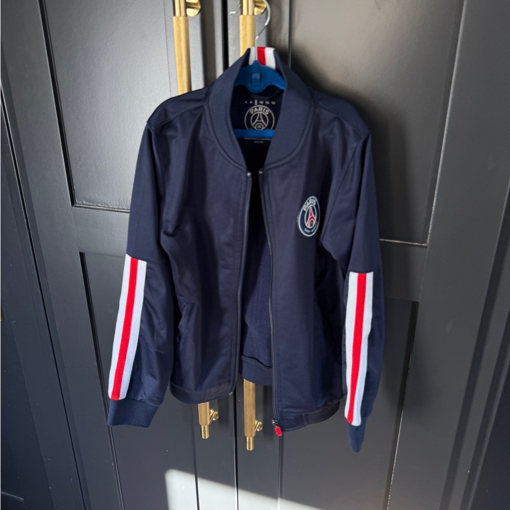 Navy Blue Kids Jacket with Red and White Stripes